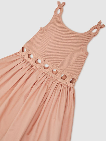 Reiss Apricot Rita 3-9 yrs Rib-Knit Mix Cut-Out Flared Dress image 3