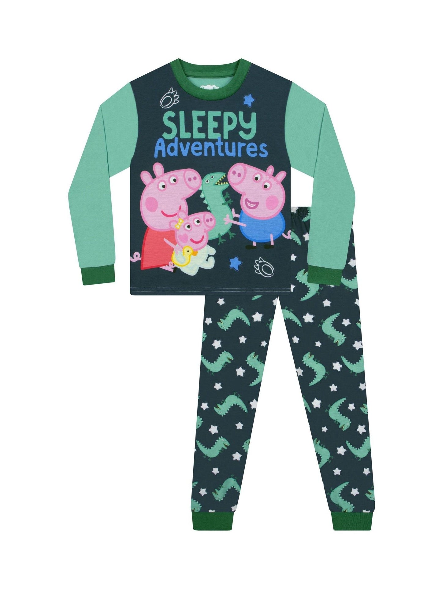 Dsiney Kidz - Character Green Peppa Pig Pyjamas, George Pig Long Sleeve Pyjama Set image 1