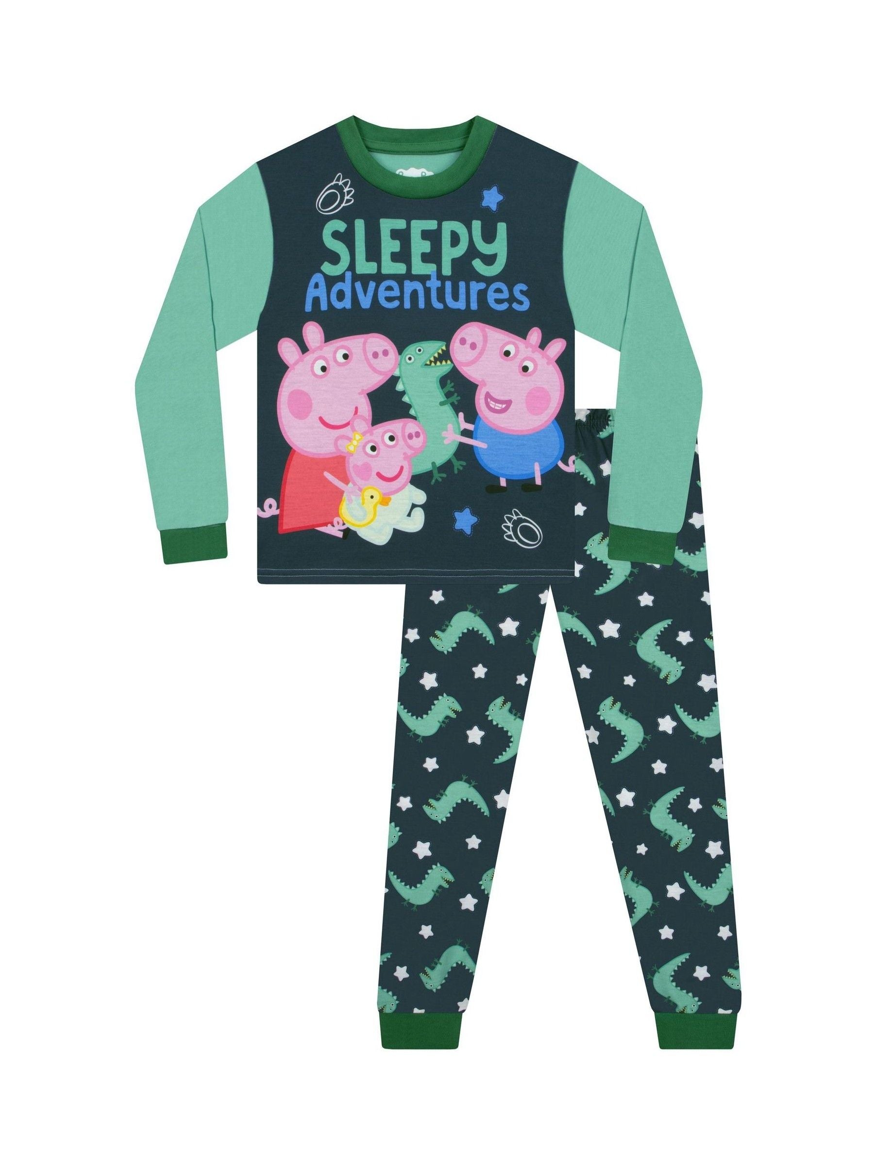 Dsiney Kidz - Character Green Peppa Pig Pyjamas, George Pig Long Sleeve Pyjama Set image 1