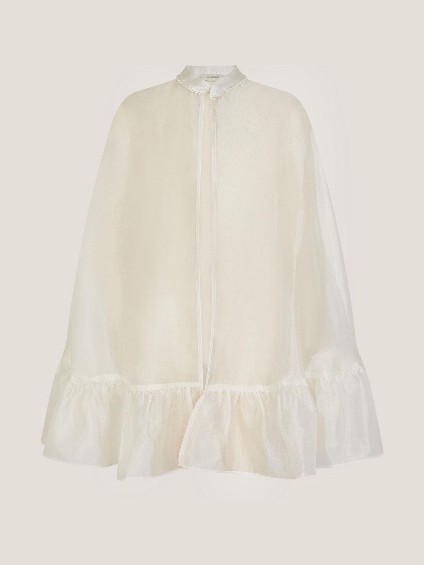 Monsoon White Pearl Trim Organza Cape Poncho image 2