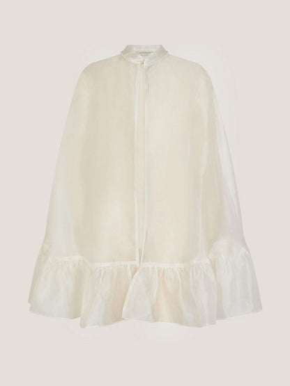Monsoon White Pearl Trim Organza Cape Poncho image 2