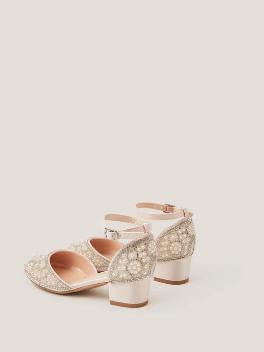 Monsoon Pink Diamanté Pearl Closed Toe Heels Shoes image 2