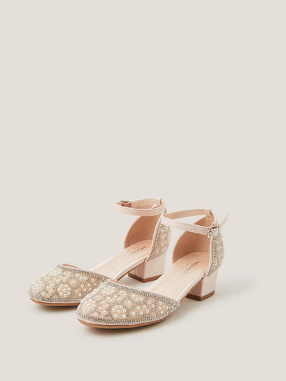 Monsoon Pink Diamanté Pearl Closed Toe Heels Shoes image 3