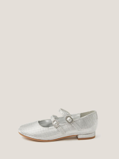 Monsoon Silver Metallic Double Strap Flats Shoes image 1
