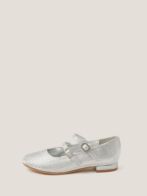 Monsoon Silver Metallic Double Strap Flats Shoes image 1