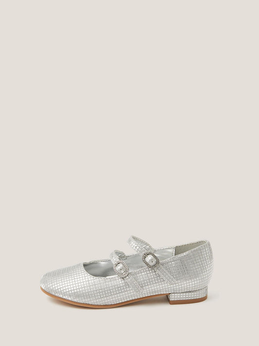 Monsoon Silver Metallic Double Strap Flats Shoes image 1