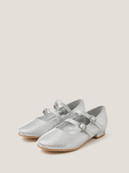 Monsoon Silver Metallic Double Strap Flats Shoes image 3