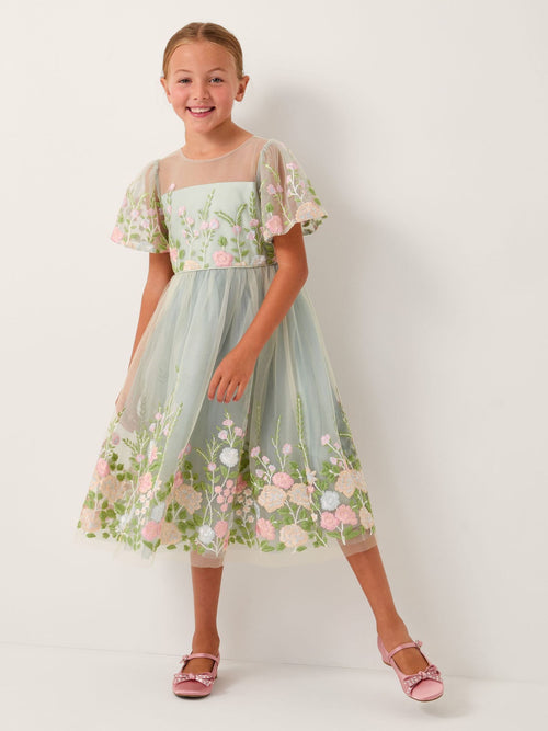 Monsoon Green Dalia Floral Embroidered Party Dress image 1