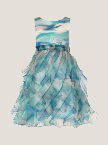 Monsoon Blue Marble Print Ruffle Party Dress image 2