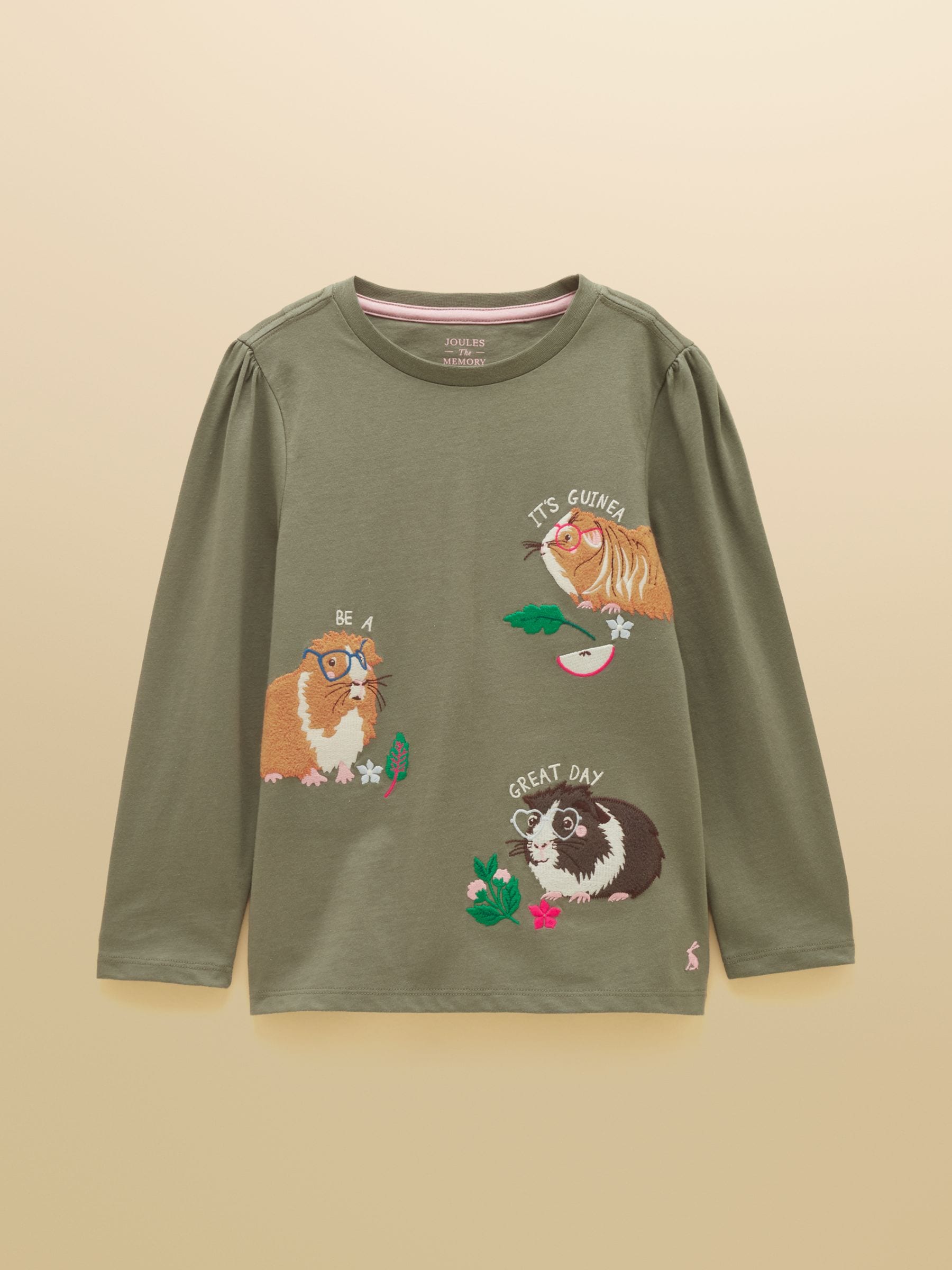 Dsiney Kidz - Joules Girls' Ava Khaki Green Applique Long Sleeve Top image 1