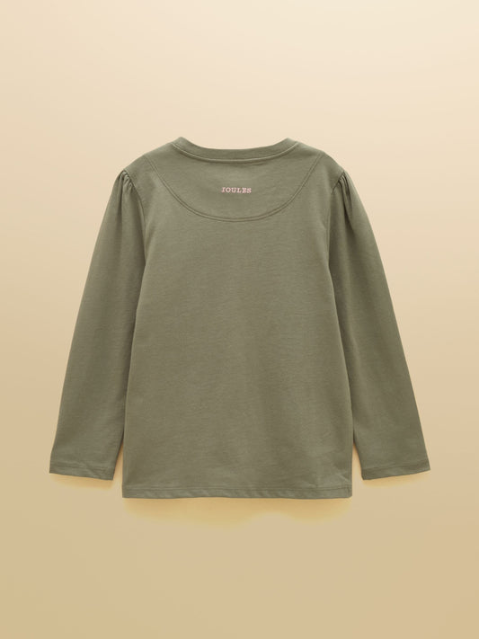 Dsiney Kidz - Joules Girls' Ava Khaki Green Applique Long Sleeve Top image 2
