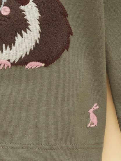 Dsiney Kidz - Joules Girls' Ava Khaki Green Applique Long Sleeve Top image 5