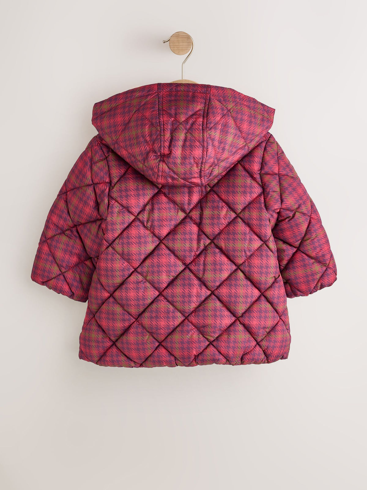Dsiney Kidz - Burgundy Red Check Faux Fur Collar Shower Resistant Padded Duffle Coat (3mths-7yrs) image 9