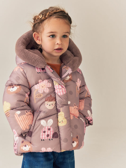 Dsiney Kidz - Neutral Brown Shower Resistant Faux Fur Trim Padded Coat (6mths-7yrs) image 1