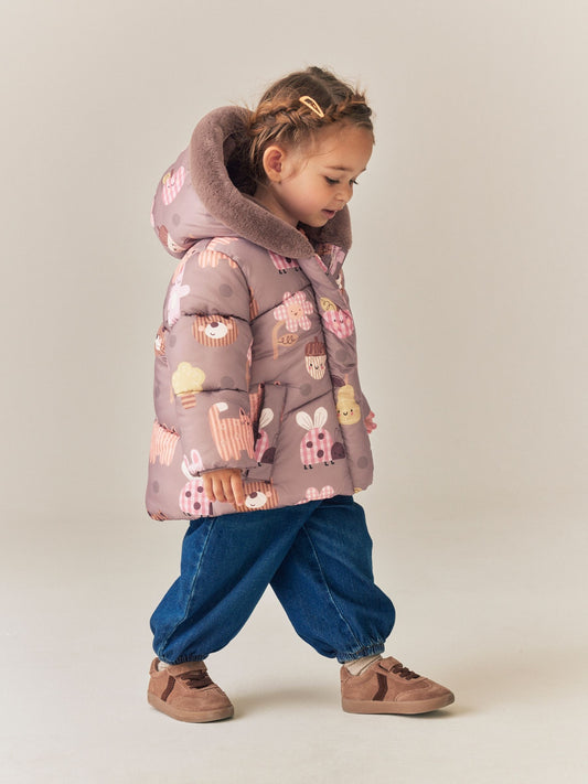 Dsiney Kidz - Neutral Brown Shower Resistant Faux Fur Trim Padded Coat (6mths-7yrs) image 2