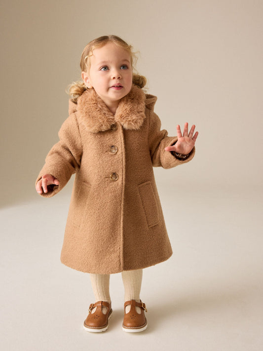 Dsiney Kidz - Camel Brown Faux Fur Collar Hooded Coat (3mths-7yrs) image 1