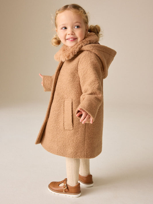 Dsiney Kidz - Camel Brown Faux Fur Collar Hooded Coat (3mths-7yrs) image 2