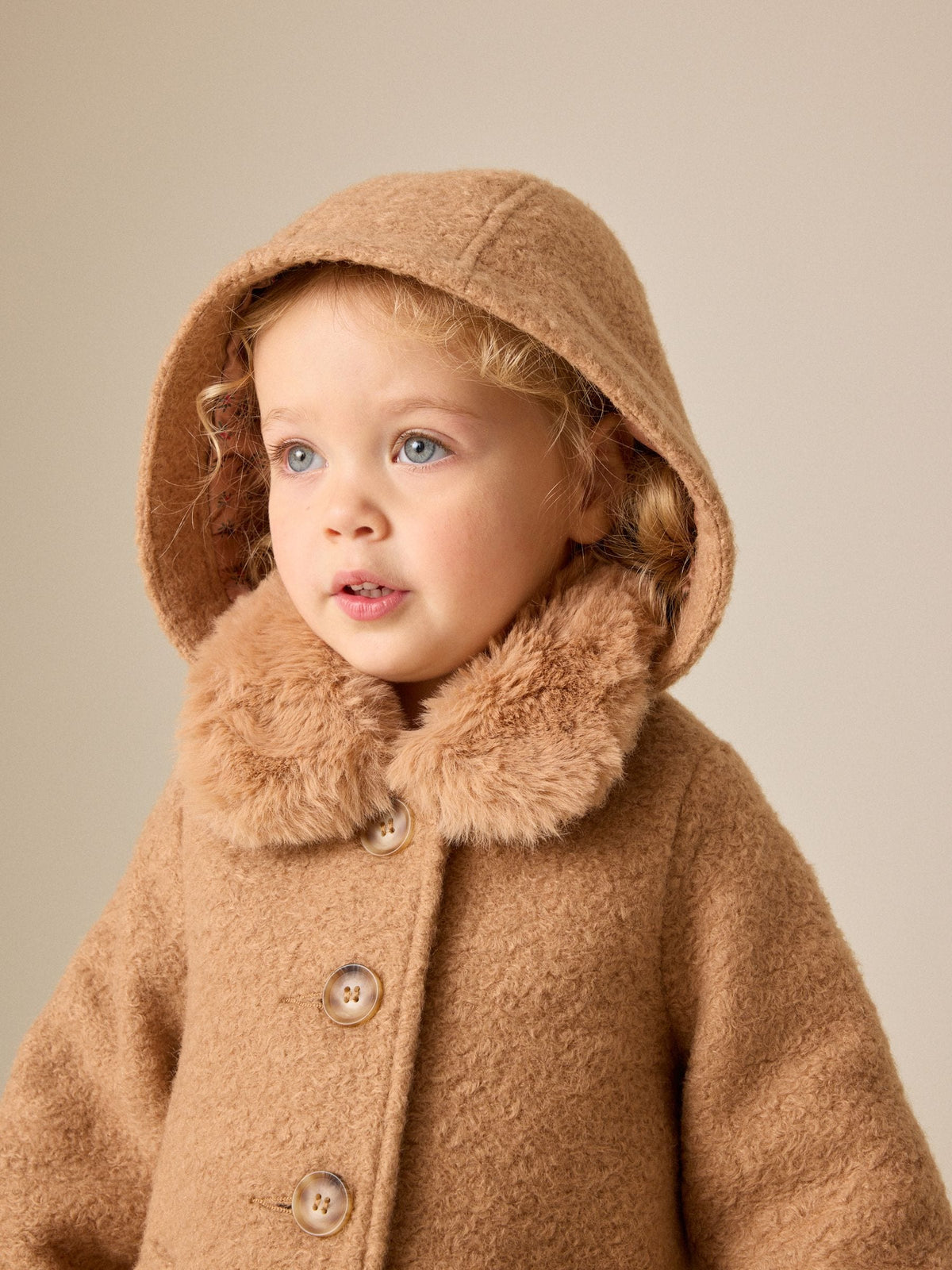 Dsiney Kidz - Camel Brown Faux Fur Collar Hooded Coat (3mths-7yrs) image 4