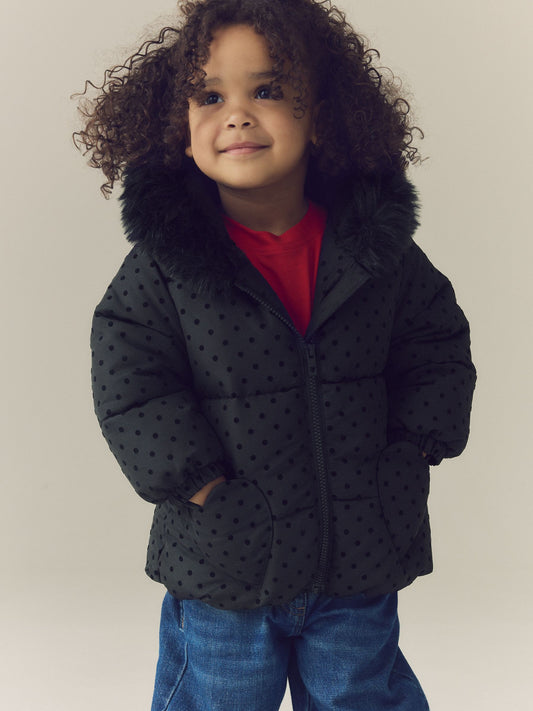 Black Polka Dot Shower Resistant Padded Coat (3mths-7yrs) - image 1