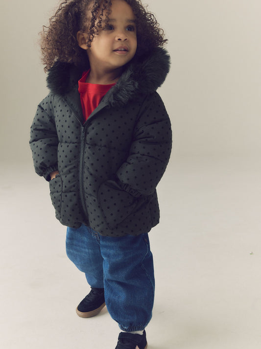 Black Polka Dot Shower Resistant Padded Coat (3mths-7yrs) - image 2