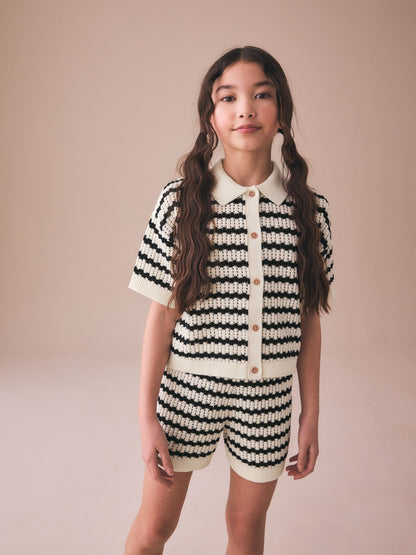 Monochrome Knitted Shirt & Shorts Set (3-16yrs) image 1