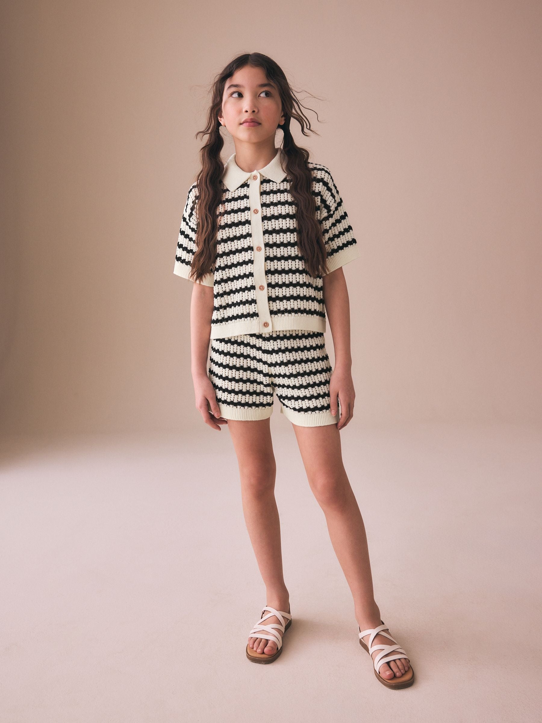 Monochrome Knitted Shirt & Shorts Set (3-16yrs) image 3