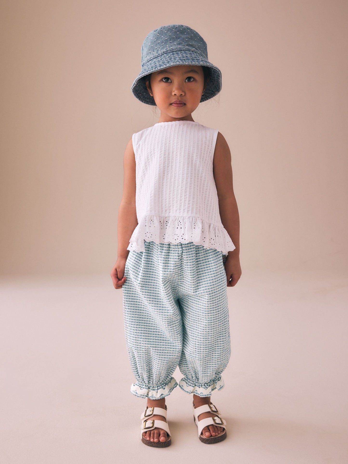Blue/Ecru Gingham Bloomer Pullon Trousers (3mths-7yrs) image 2