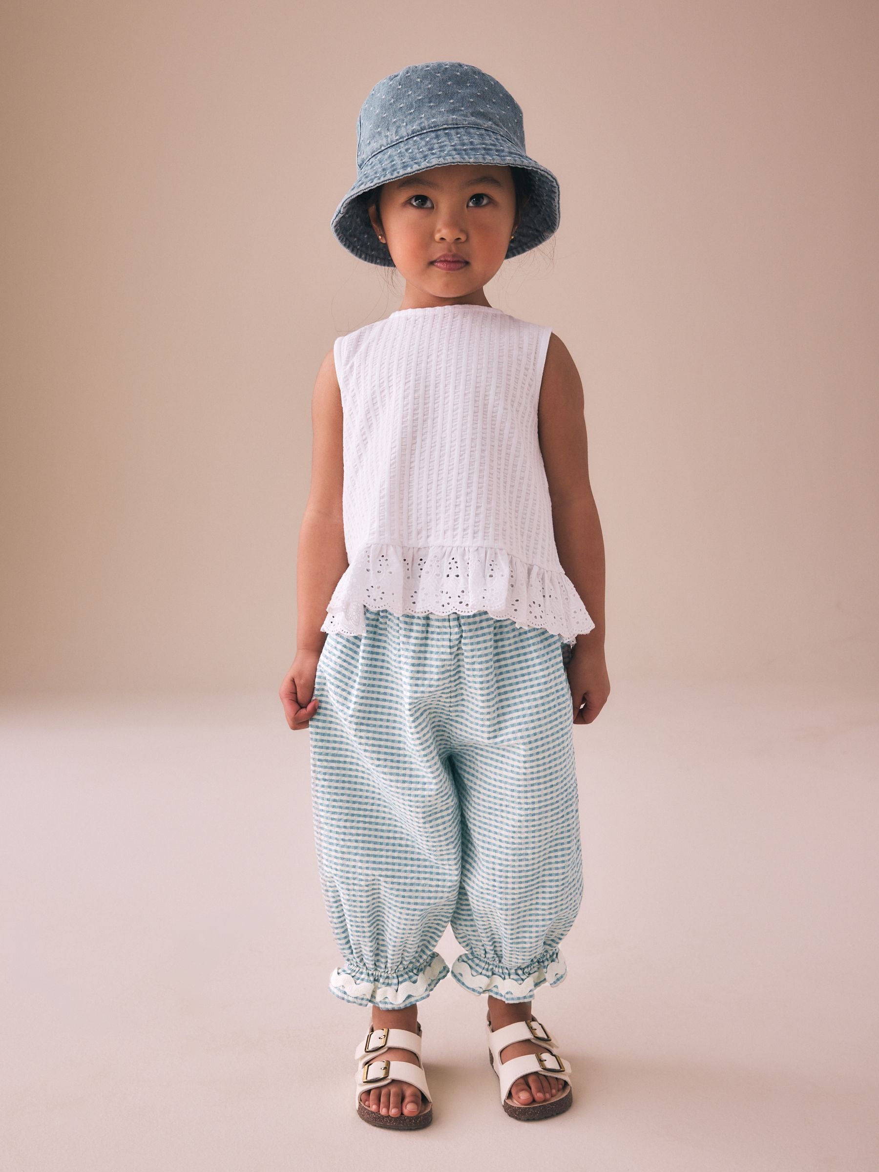 Blue/Ecru Gingham Bloomer Pullon Trousers (3mths-7yrs) image 2