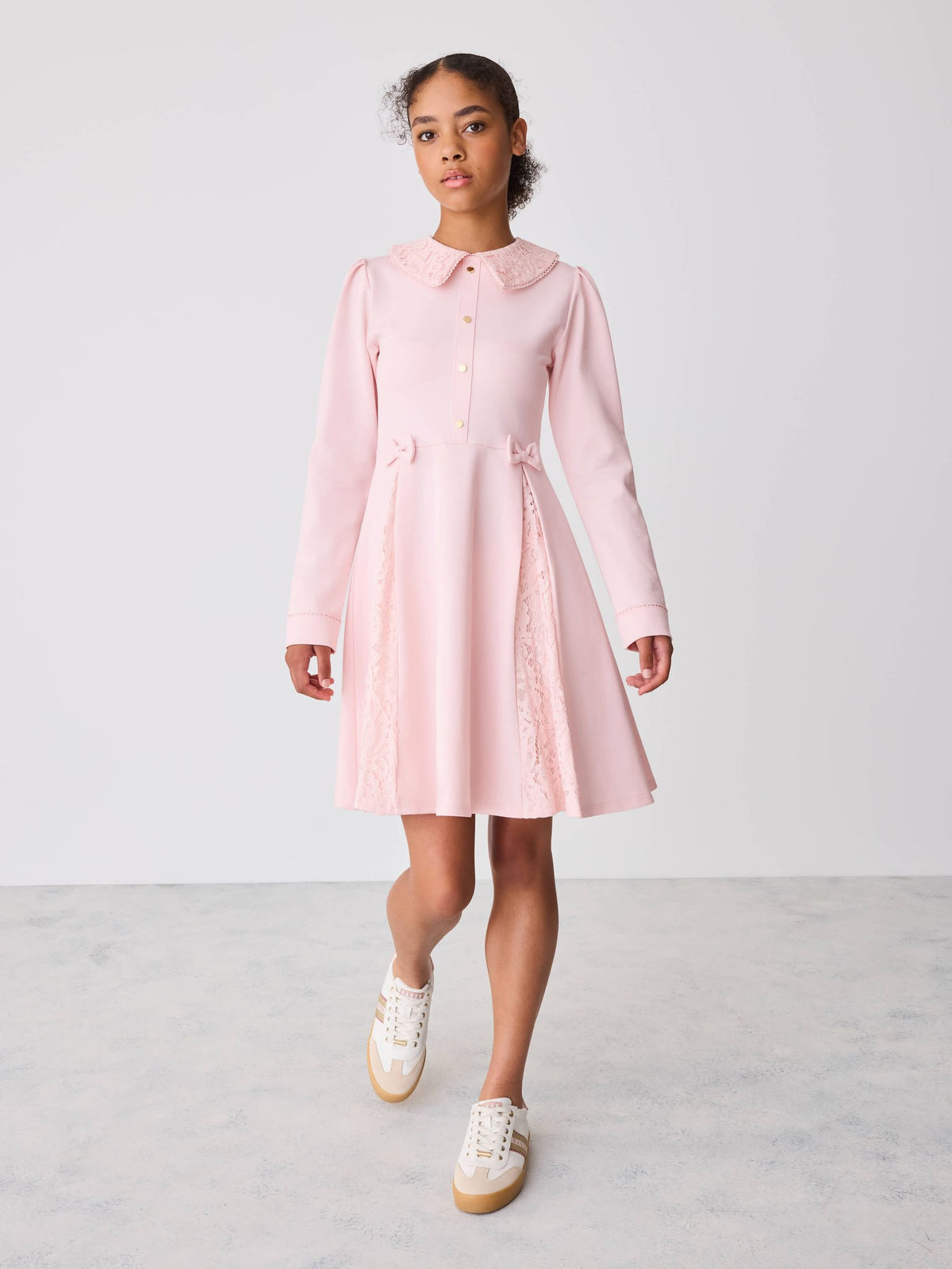 Dsiney Kidz - Baker by Ted Baker Pink Lace Collar Pleated Ponte Dress image 1