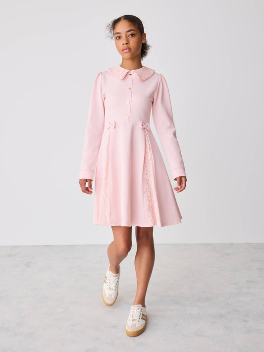 Dsiney Kidz - Baker by Ted Baker Pink Lace Collar Pleated Ponte Dress image 1