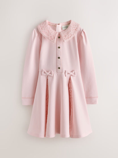 Dsiney Kidz - Baker by Ted Baker Pink Lace Collar Pleated Ponte Dress image 6