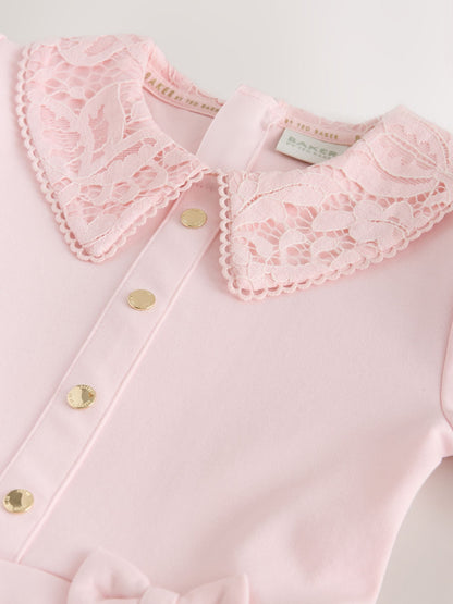 Dsiney Kidz - Baker by Ted Baker Pink Lace Collar Pleated Ponte Dress image 9