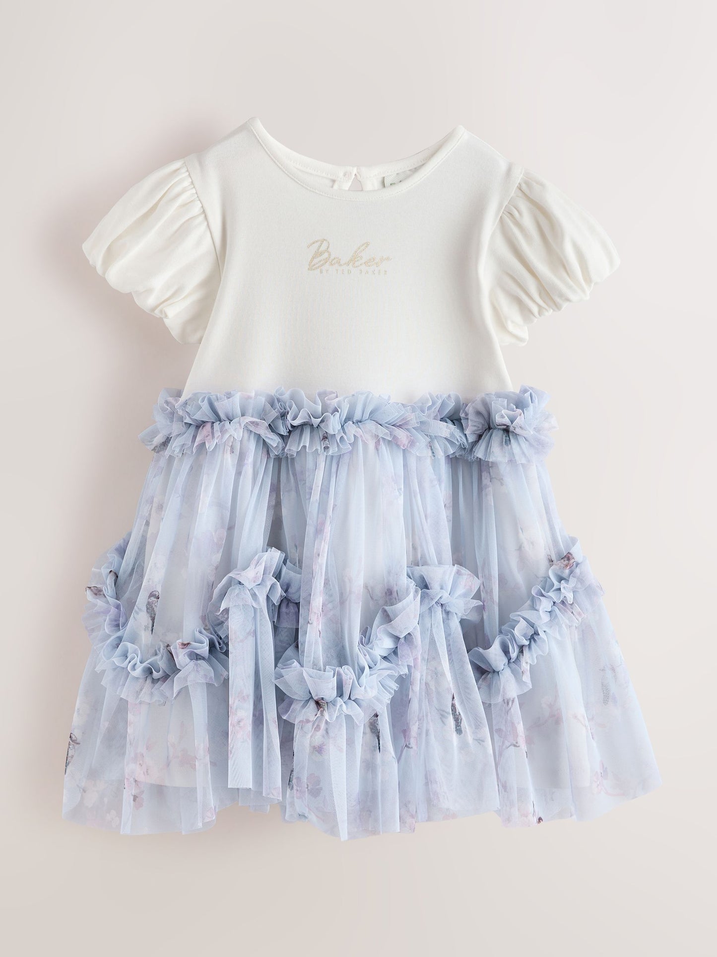 Dsiney Kidz - Baker by Ted Baker Pale Blue Floral Ruffle Mesh Tiered Mockable Dress image 1