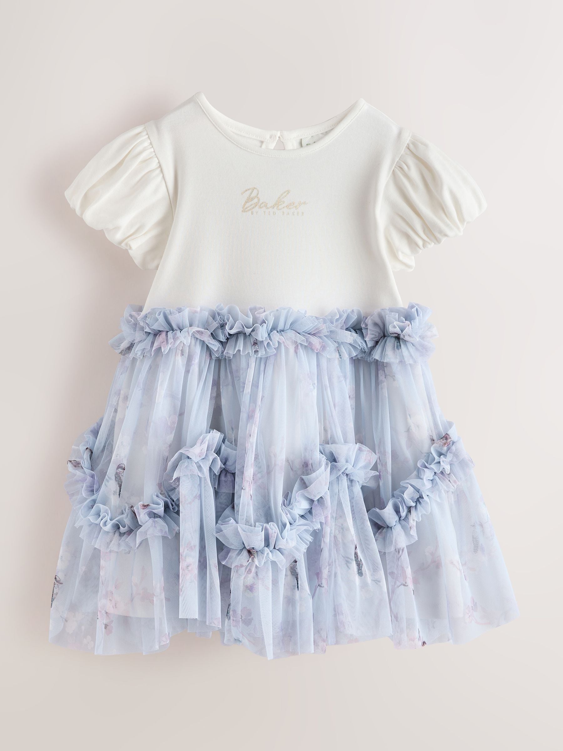 Dsiney Kidz - Baker by Ted Baker Pale Blue Floral Ruffle Mesh Tiered Mockable Dress image 1