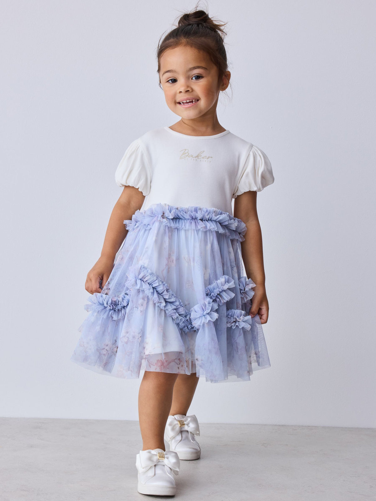Dsiney Kidz - Baker by Ted Baker Pale Blue Floral Ruffle Mesh Tiered Mockable Dress image 1