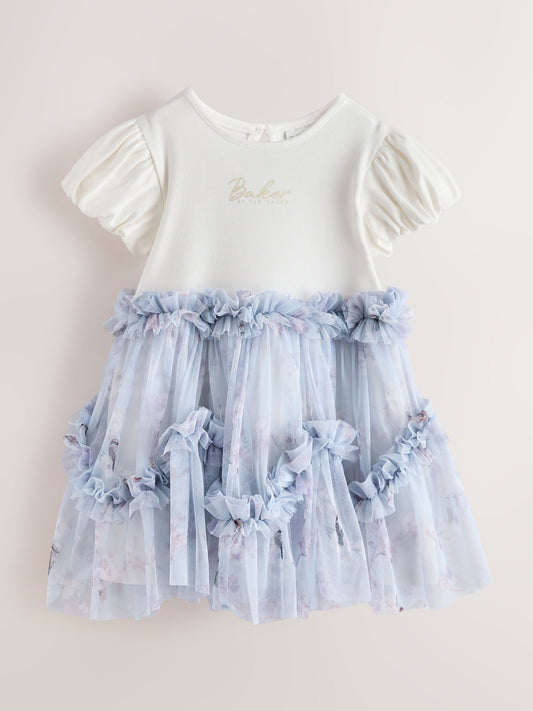 Dsiney Kidz - Baker by Ted Baker Pale Blue Floral Ruffle Mesh Tiered Mockable Dress image 1