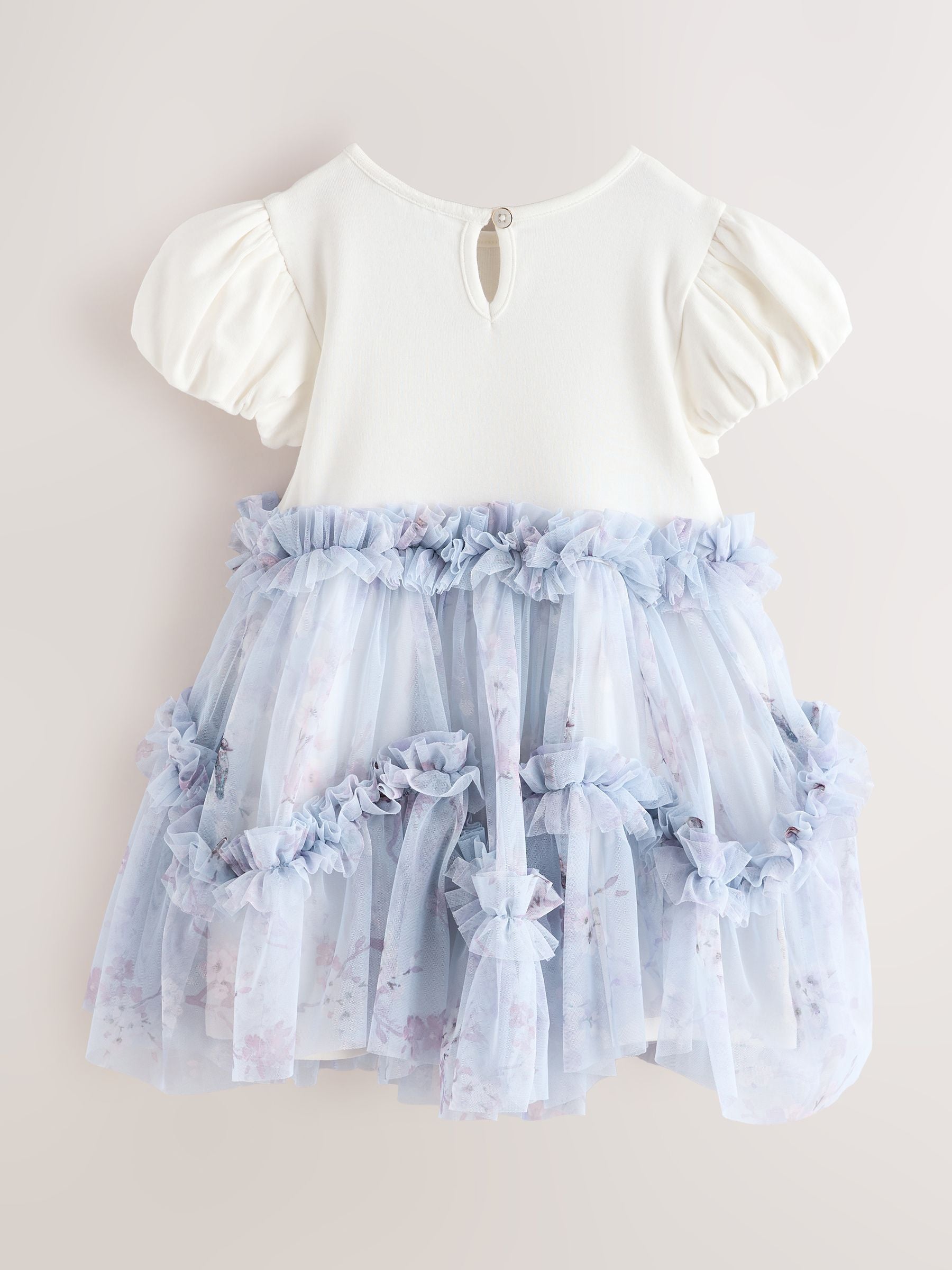 Dsiney Kidz - Baker by Ted Baker Pale Blue Floral Ruffle Mesh Tiered Mockable Dress image 2