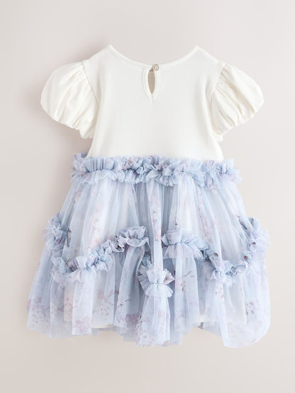Dsiney Kidz - Baker by Ted Baker Pale Blue Floral Ruffle Mesh Tiered Mockable Dress image 2