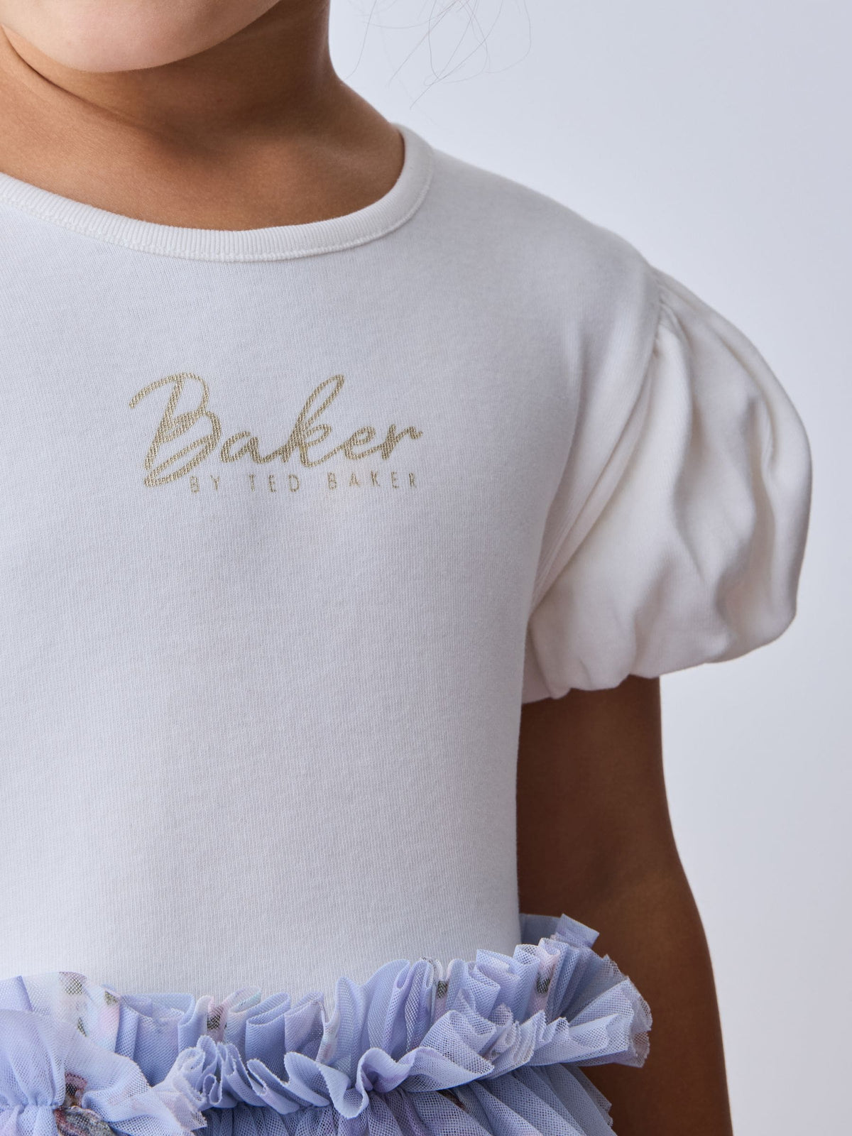 Dsiney Kidz - Baker by Ted Baker Pale Blue Floral Ruffle Mesh Tiered Mockable Dress image 5