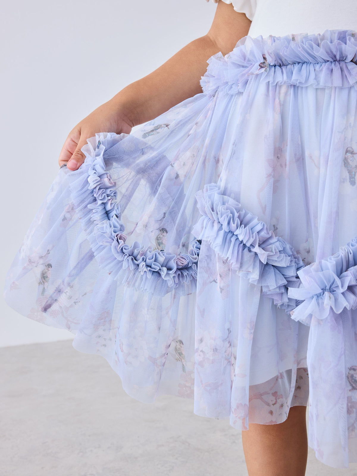 Dsiney Kidz - Baker by Ted Baker Pale Blue Floral Ruffle Mesh Tiered Mockable Dress image 6