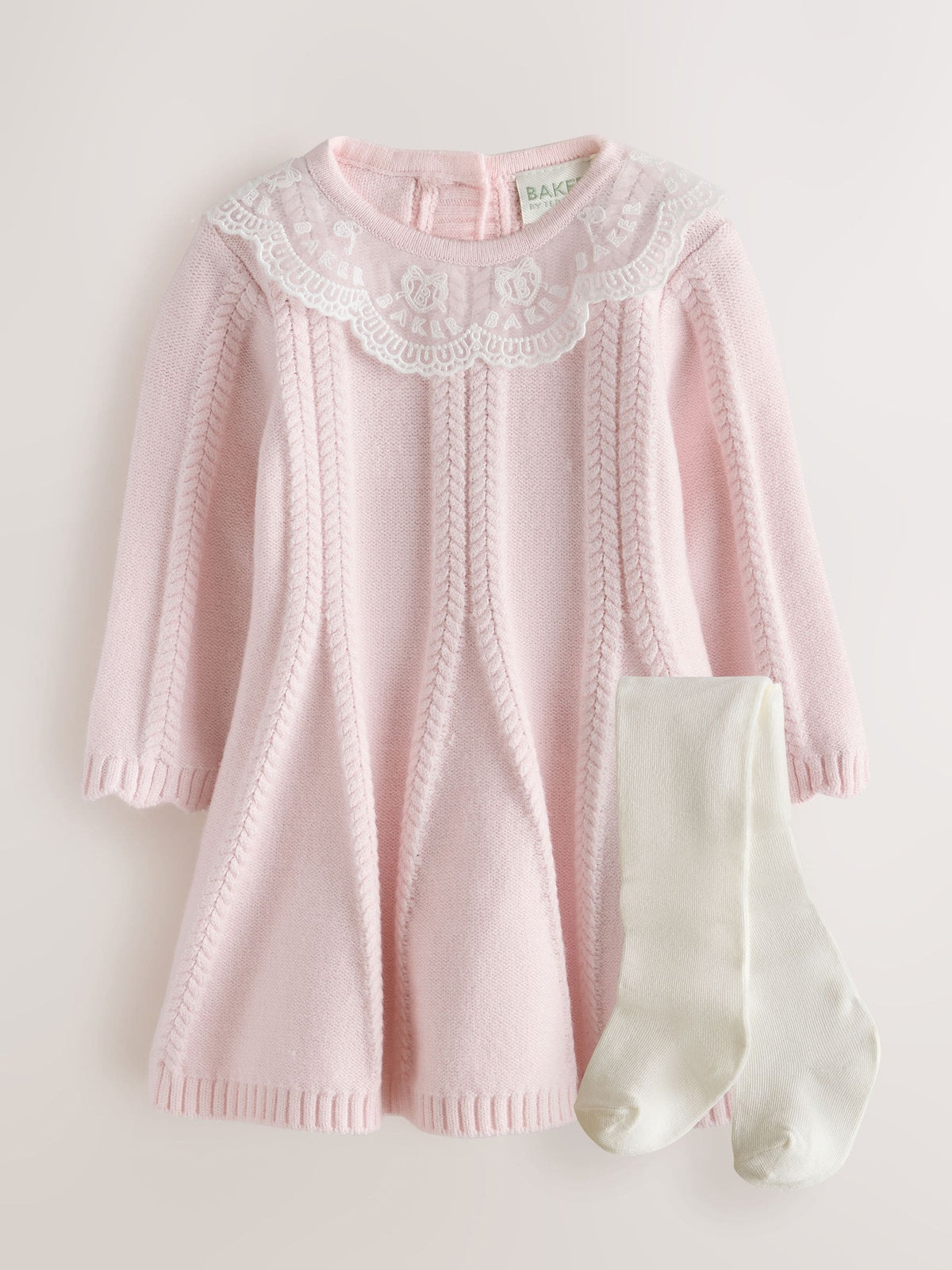 Dsiney Kidz - Baker by Ted Baker Pale Pink Organza Collar Knitted Dress with Tights image 1