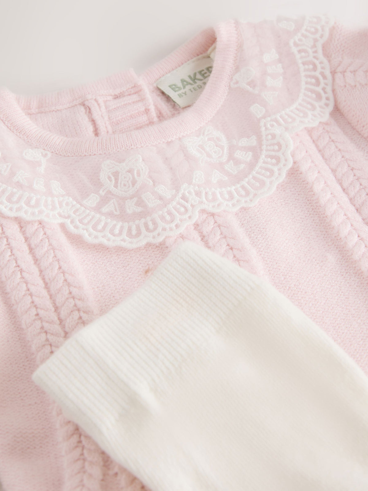 Dsiney Kidz - Baker by Ted Baker Pale Pink Organza Collar Knitted Dress with Tights image 5