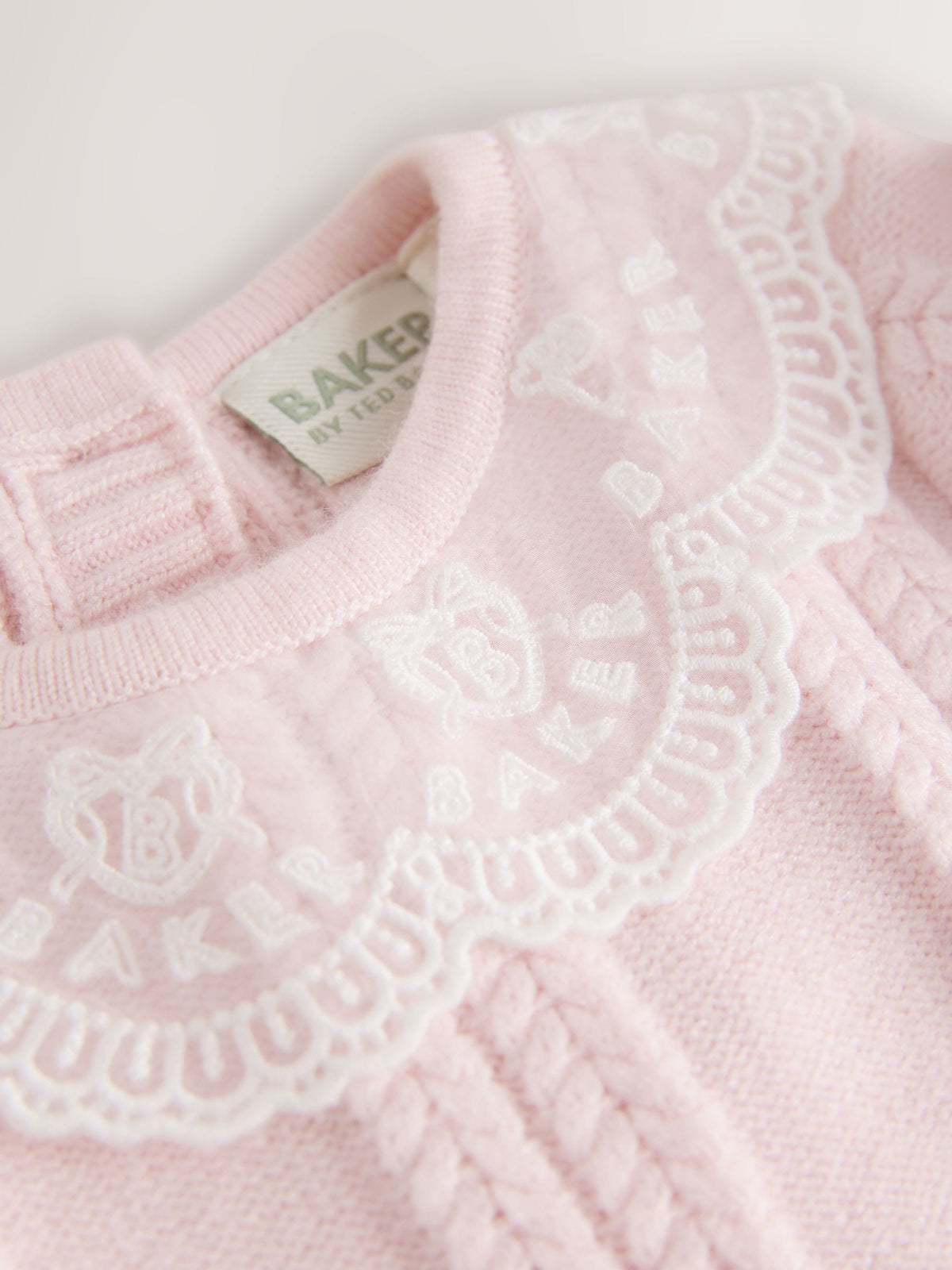 Dsiney Kidz - Baker by Ted Baker Pale Pink Organza Collar Knitted Dress with Tights image 6