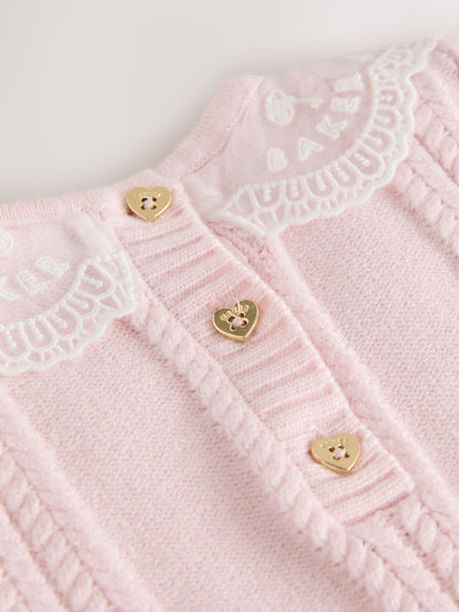 Dsiney Kidz - Baker by Ted Baker Pale Pink Organza Collar Knitted Dress with Tights image 7