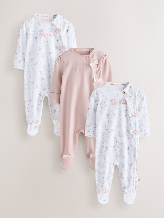 Baker by Ted Baker Pale Pink Cotton Printed Sleepsuits 3 Pack - image 1