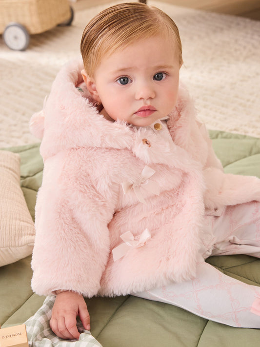 Baker by Ted Baker Pink Faux Fur Bow Coat - image 1