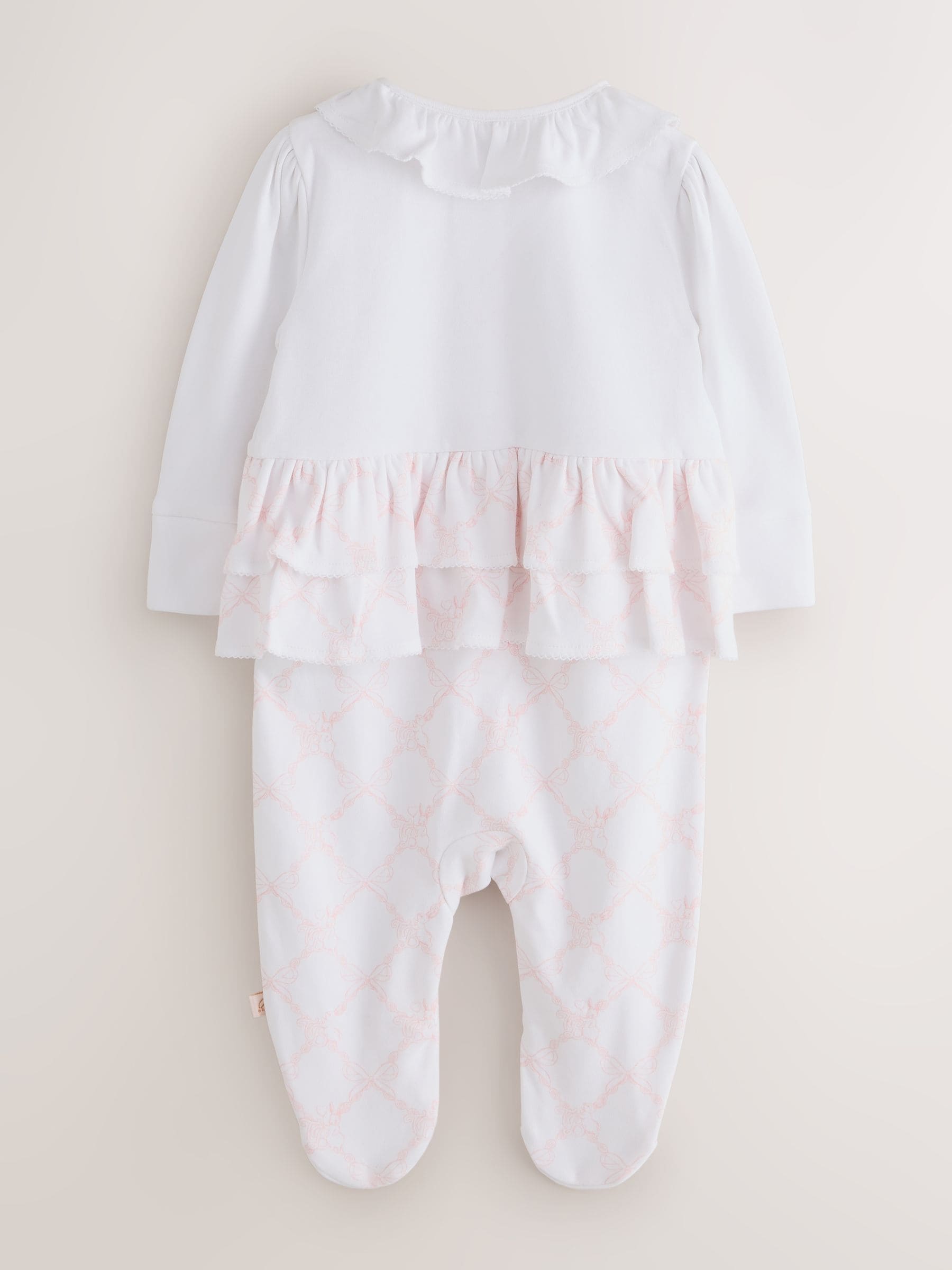 Dsiney Kidz - Baker by Ted Baker White/Pink Peplum Frill Sleepsuit & Hat Set image 3