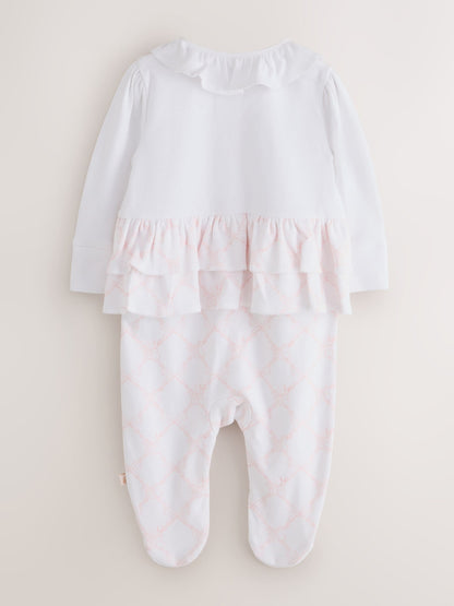Dsiney Kidz - Baker by Ted Baker White/Pink Peplum Frill Sleepsuit & Hat Set image 3