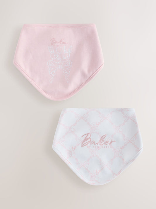 Baker by Ted Baker White/Pink 2 Pack Printed Bibs - image 1