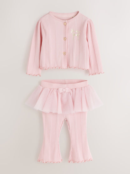 Dsiney Kidz - Baker by Ted Baker Pale Pink 2 Piece Mesh Tutu Top & Flare Leggings Set image 1